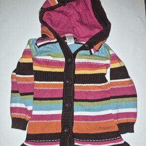 Gymboree cotton knit sweater block fall colors hoodie cardigan dress size 3-4